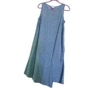 PureJill SZ S petite Tank Dress in muted Aqua with pockets Linen blend